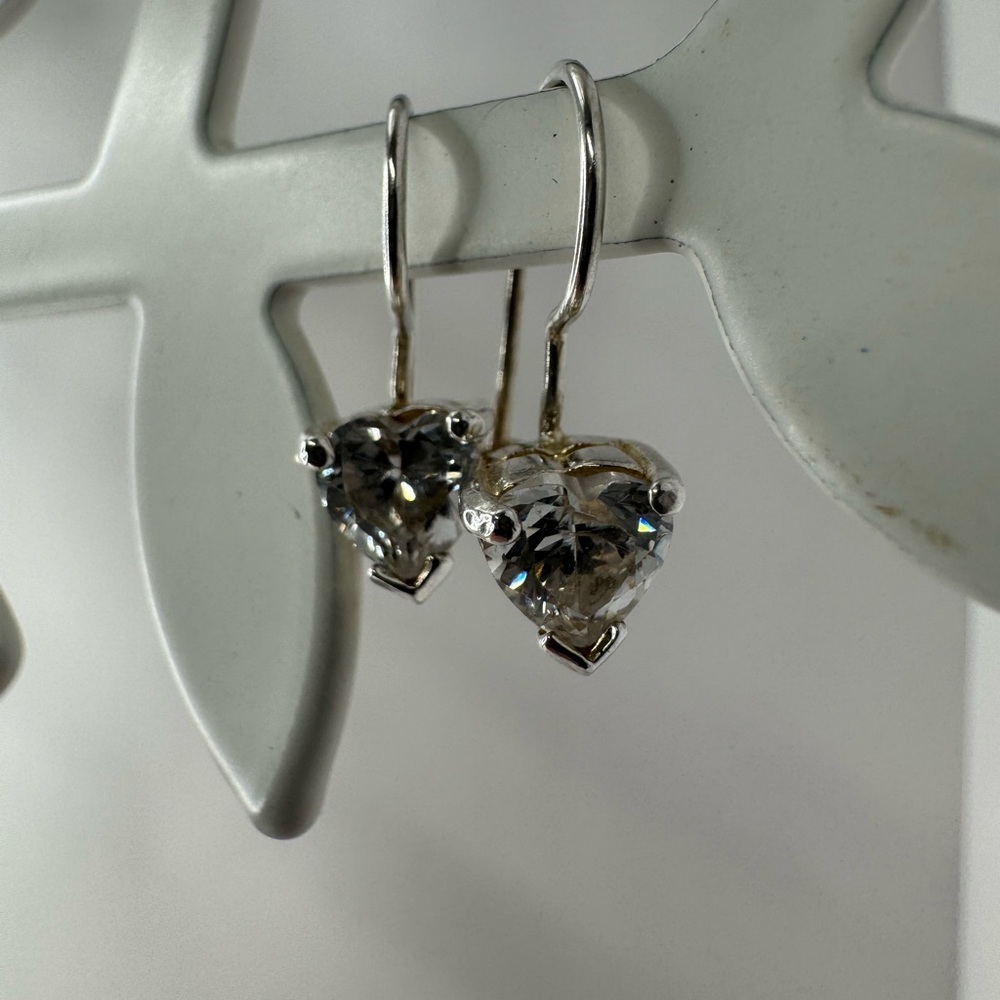 925 Silver Heart CZ Drop Earrings - Picture 8 of 13